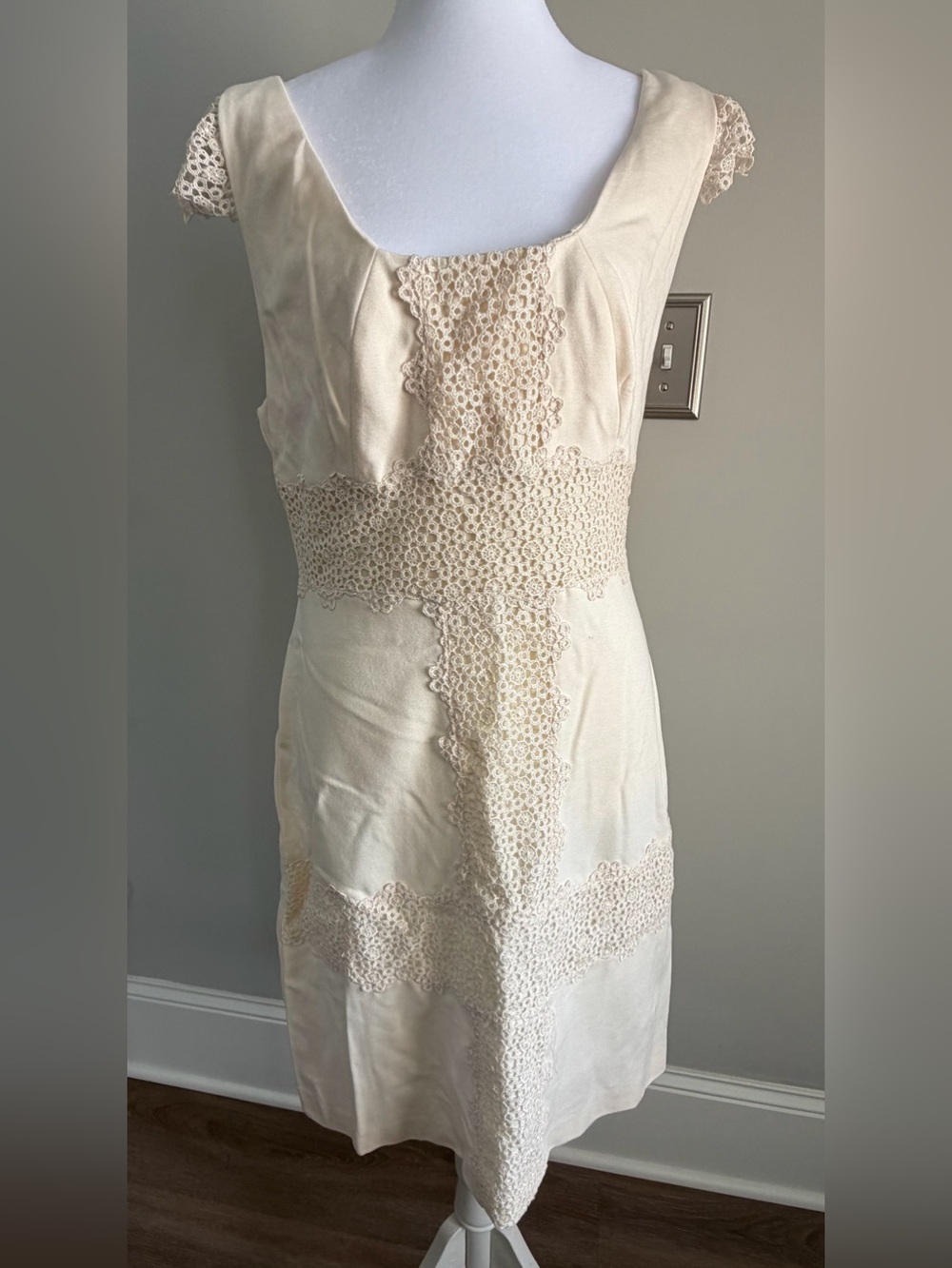 Yoana Baraschi Cream Lace-Trim Midi Dress